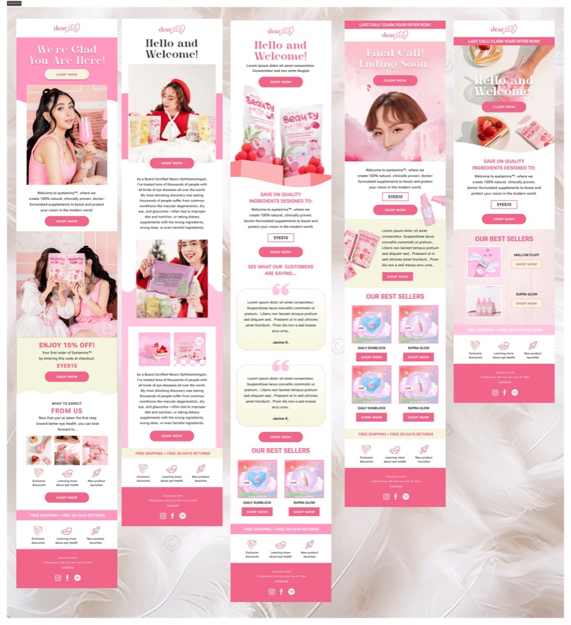 Dear Face beauty email campaign — welcome flow and product showcase